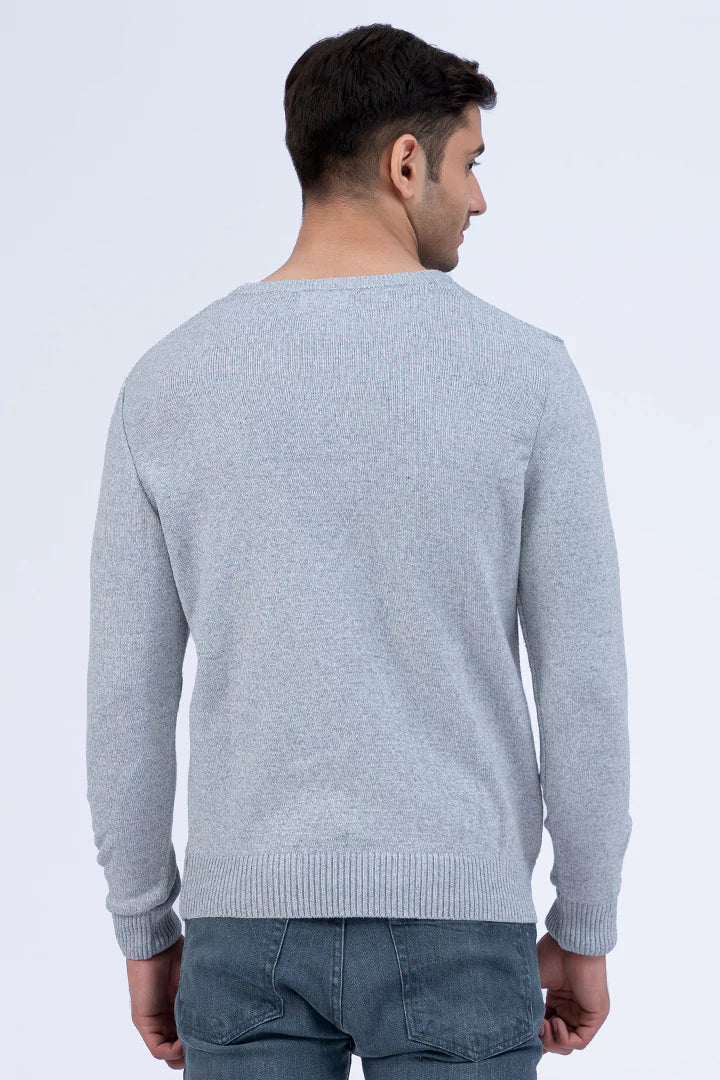 Grey V-Neck Knitted Sweater