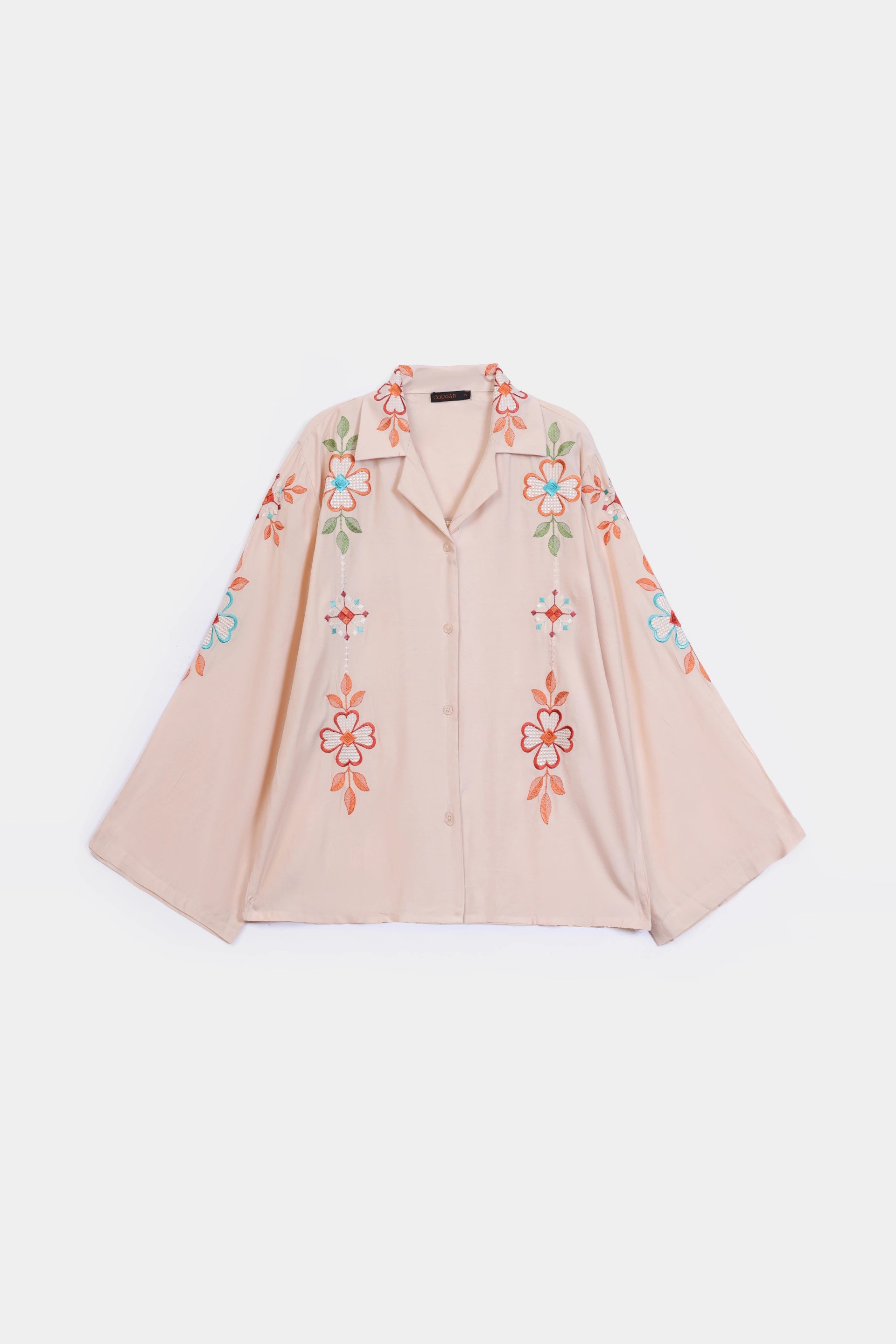 Raw Silk Embroidered Button Down - Cougar Clothing