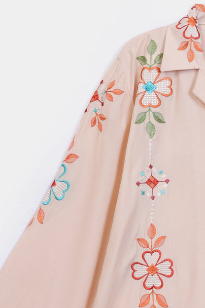 Raw Silk Embroidered Button Down - Cougar Clothing