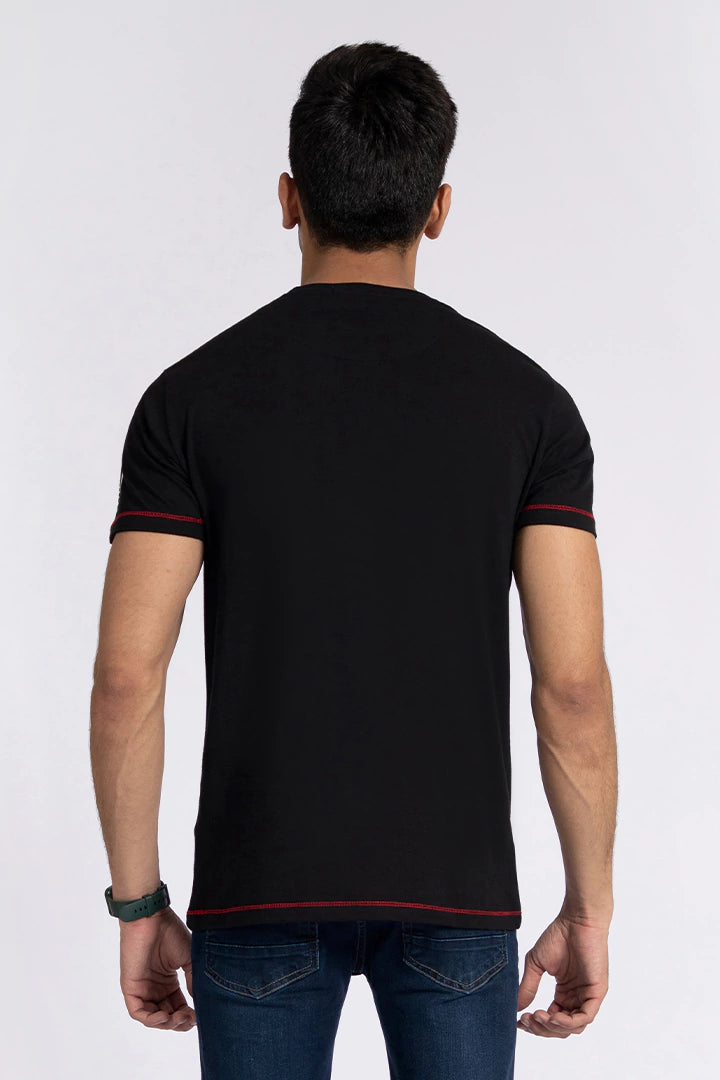 Black Contrast Stitch Graphic T-Shirt