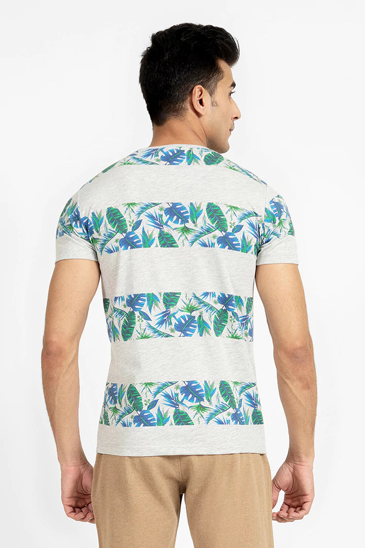 Grey Leafy Printed T-Shirt