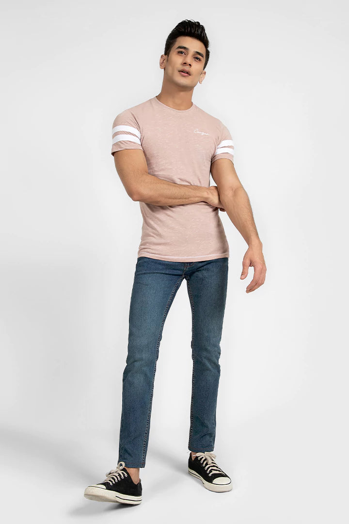 Light Pink Contrast Striped T-Shirt