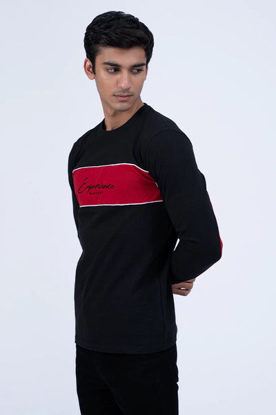 Black Color Block Scripted T-Shirt
