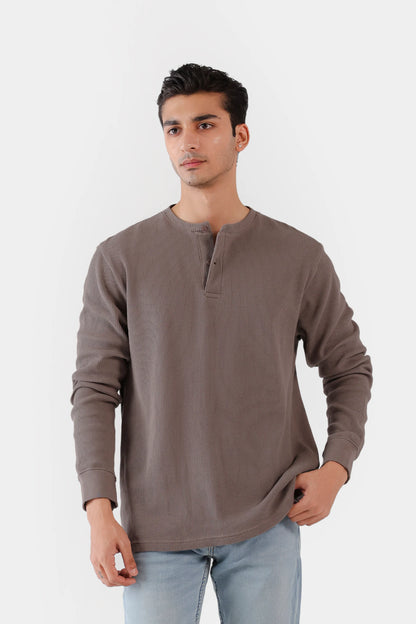 Waffle Knit Henley T-Shirt - Cougar Clothing