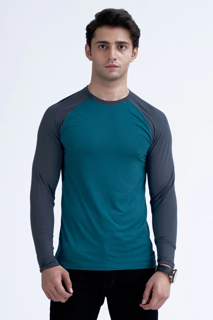 Teal Raglan Sleeves T-Shirt