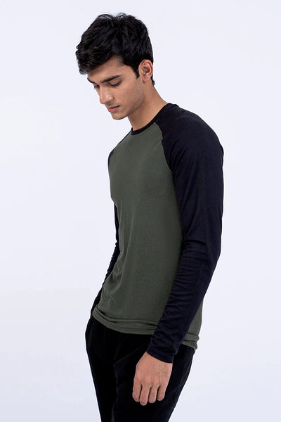 Olive Raglan Sleeves T-Shirt