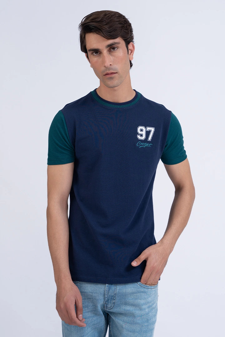 Navy Contrast Sleeves T-Shirt