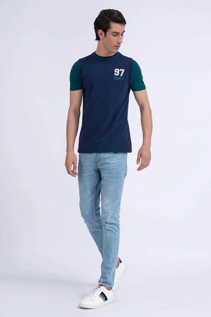 Navy Contrast Sleeves T-Shirt
