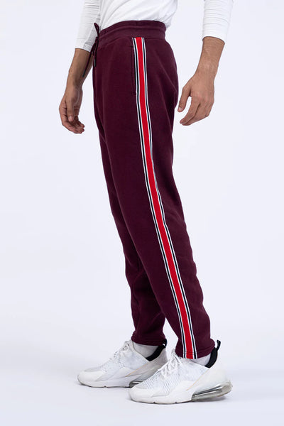 Wine Relax Fit Side Striped Trousers