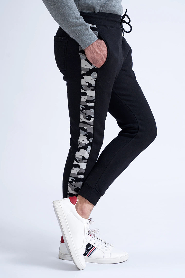Black Camouflage Panel Knitted Jogger Pants