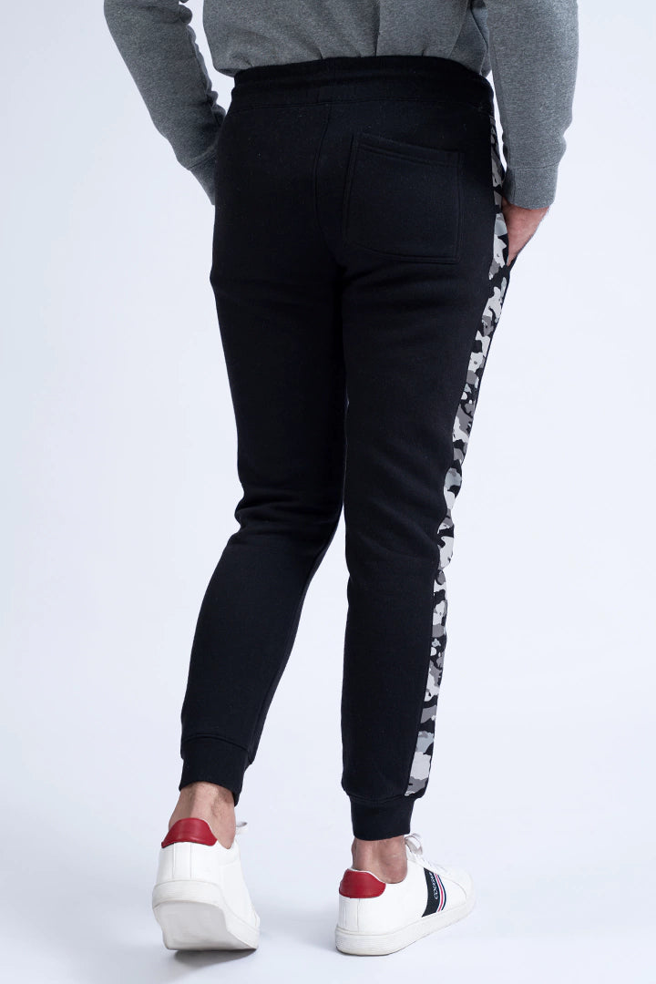 Black Camouflage Panel Knitted Jogger Pants