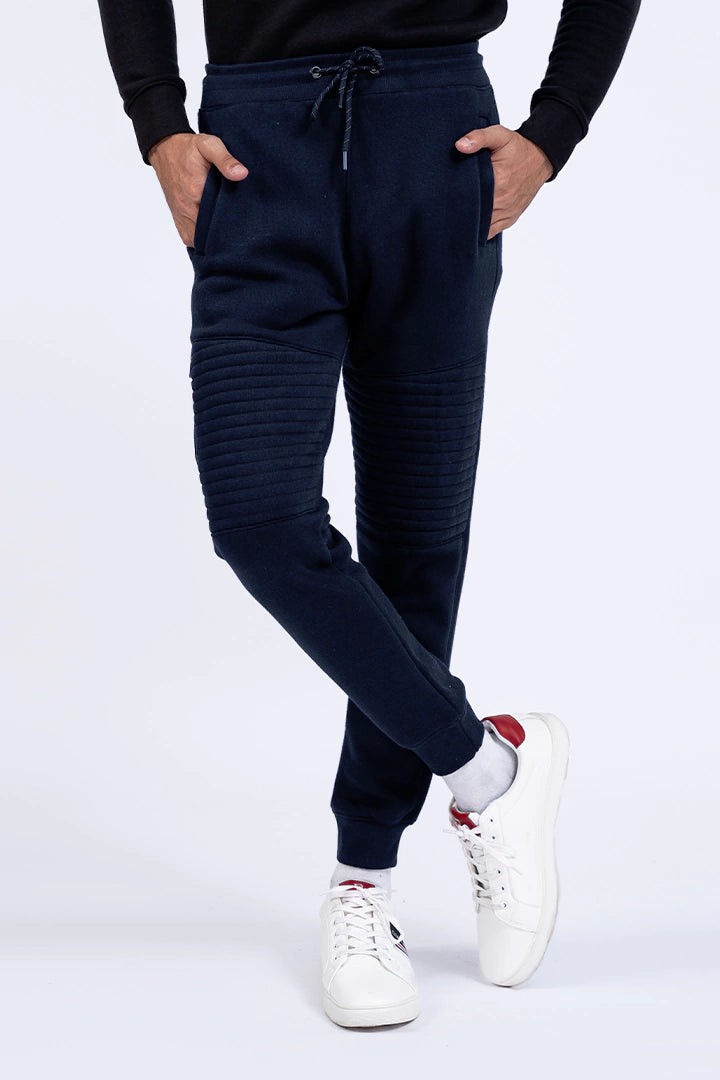 Navy Pleated Slim Fit Jogger Pants