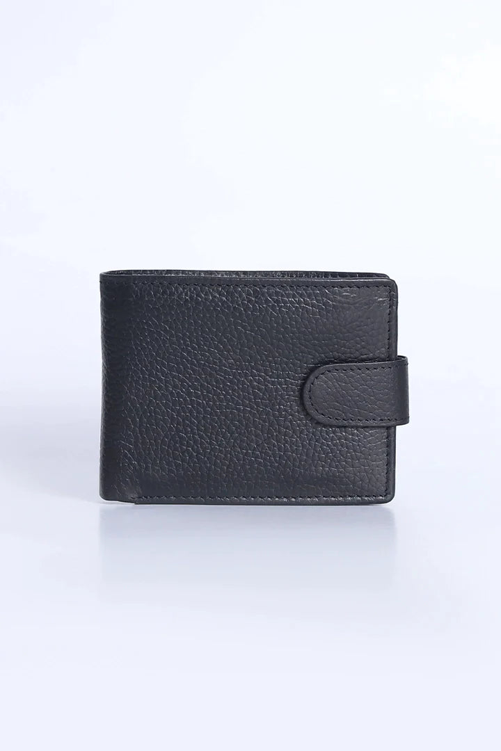 Black Snap Closure Leather Wallet