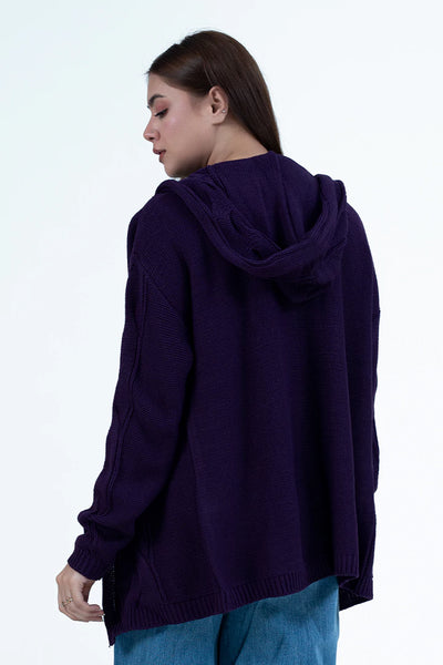 Purple Hooded Cardigan