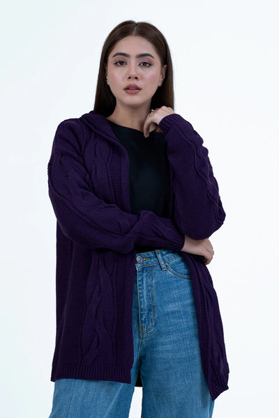 Purple Hooded Cardigan