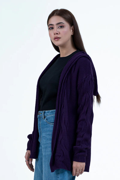 Purple Hooded Cardigan