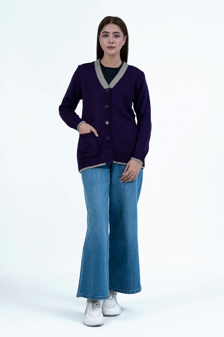 Purple V-Neck Button Down Cardigan