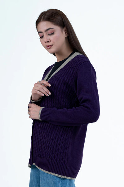 Purple V-Neck Button Down Cardigan