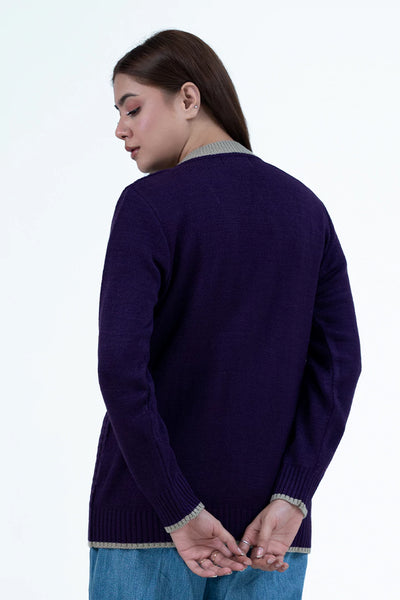 Purple V-Neck Button Down Cardigan
