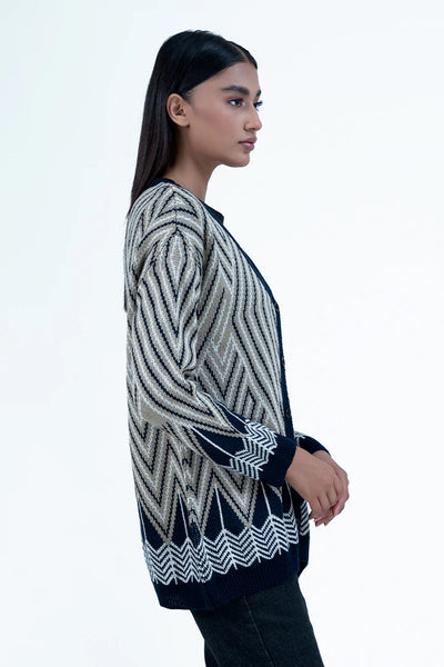 Navy Lining Pattern Jacquard Sweater