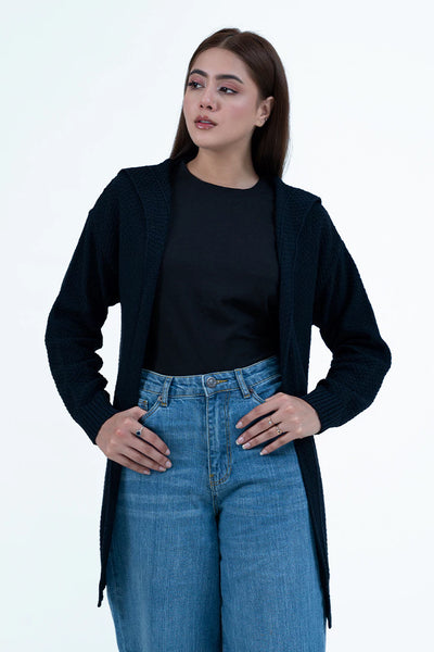 Dark Navy Front Open Cardigan Sweater