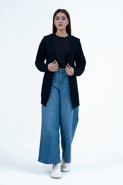 Dark Navy Front Open Cardigan Sweater
