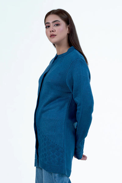 Teal Round Neck Cardigan Sweater
