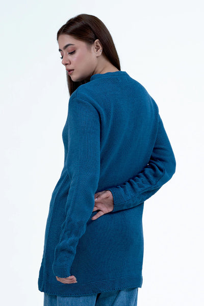 Teal Round Neck Cardigan Sweater