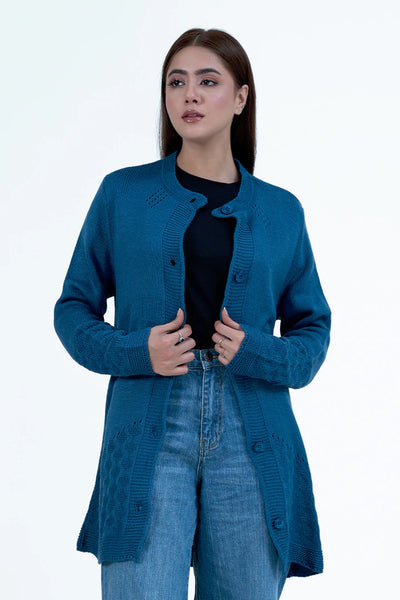 Teal Round Neck Cardigan Sweater
