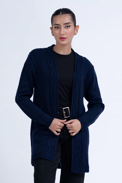 Navy Cable Knit Cardigan Sweater