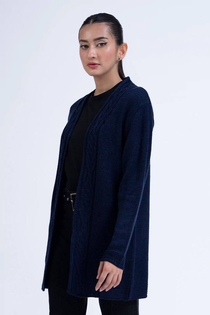 Navy Cable Knit Cardigan Sweater