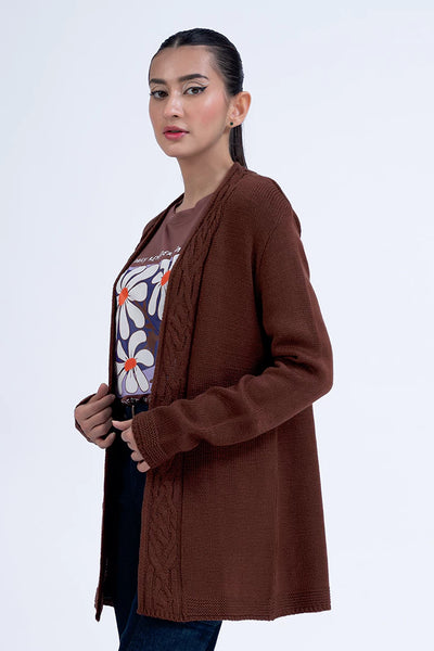 Brown Front Open Cardigan Sweater