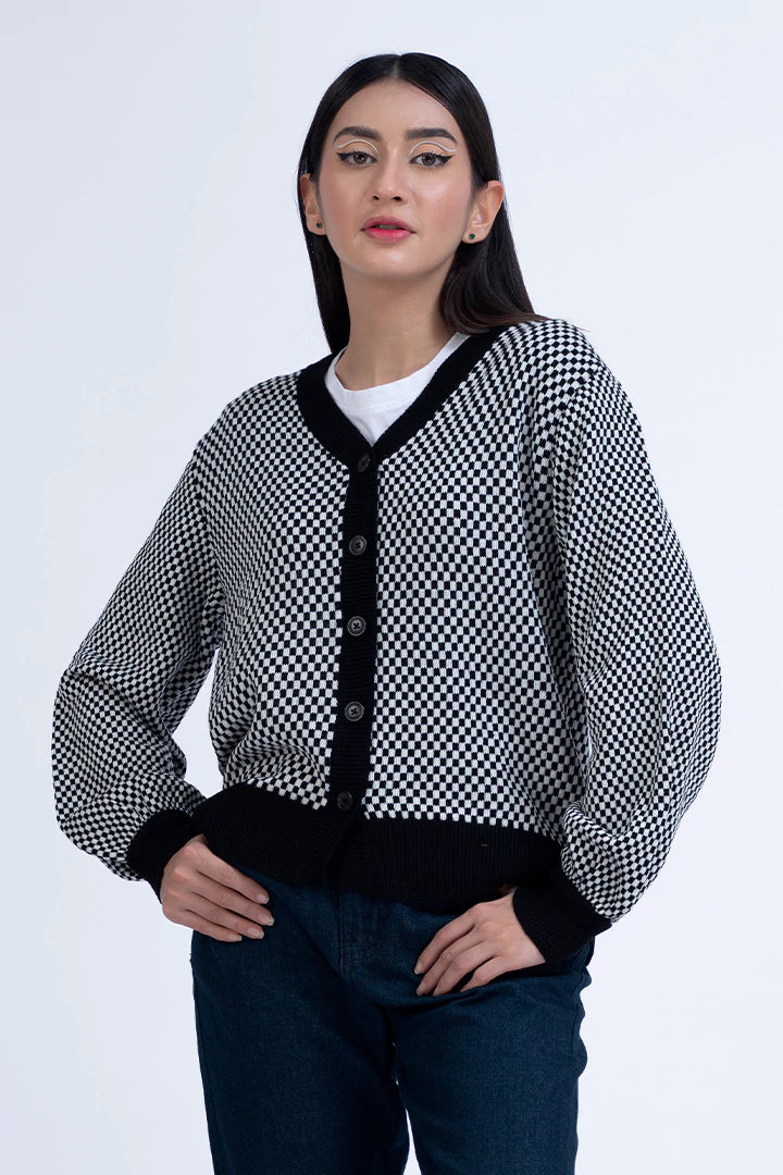 White Patterned Knitted Cardigan