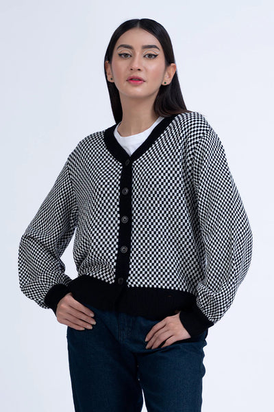 White Patterned Knitted Cardigan