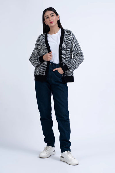 White Patterned Knitted Cardigan