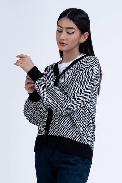 White Patterned Knitted Cardigan