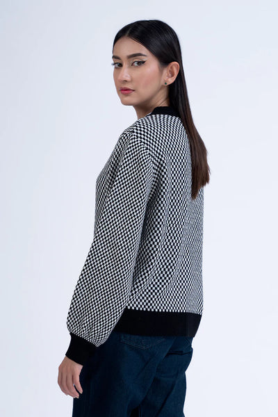 White Patterned Knitted Cardigan