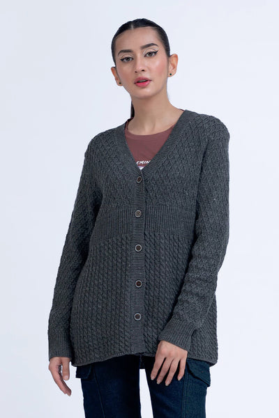 Grey V-Neck Cardigan Sweater