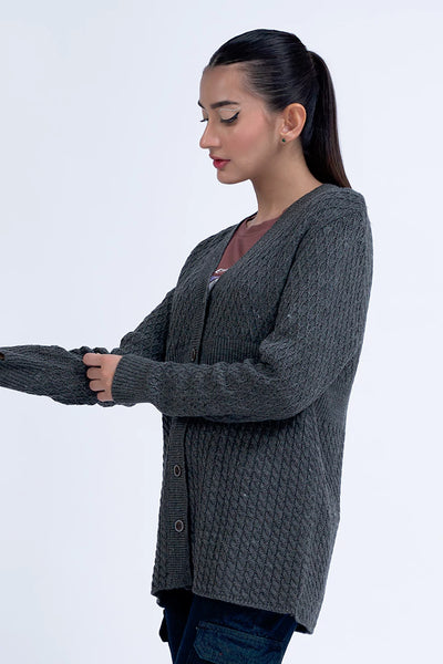 Grey V-Neck Cardigan Sweater