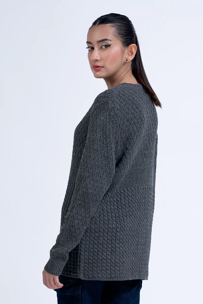 Grey V-Neck Cardigan Sweater