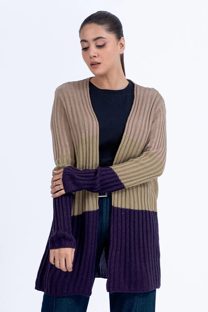 Color Block Cable Knit Cardigan