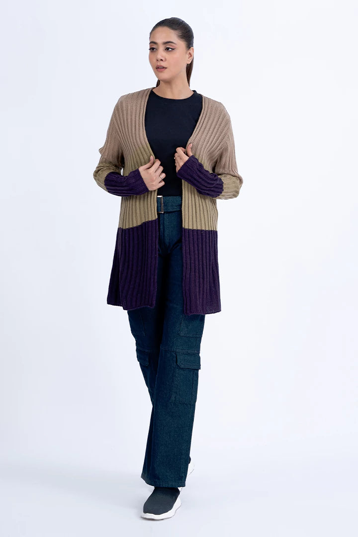 Color Block Cable Knit Cardigan