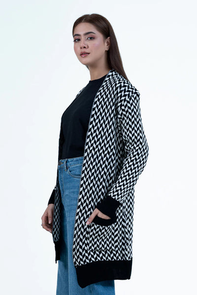 Black Double Pocket Knitted Cardigan