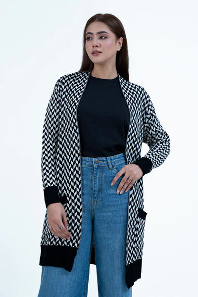 Black Double Pocket Knitted Cardigan