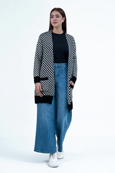 Black Double Pocket Knitted Cardigan