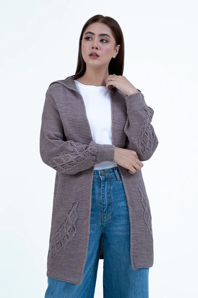 Gray Lilac Front Open Cardigan