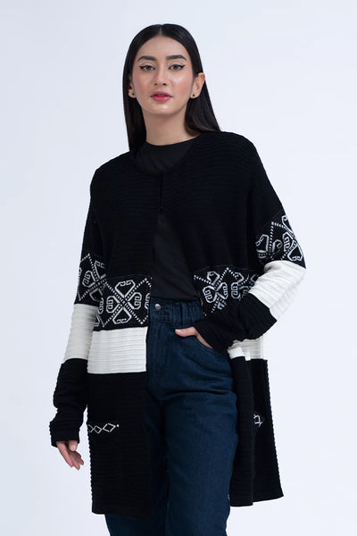 Black Color Block Long Cardigan