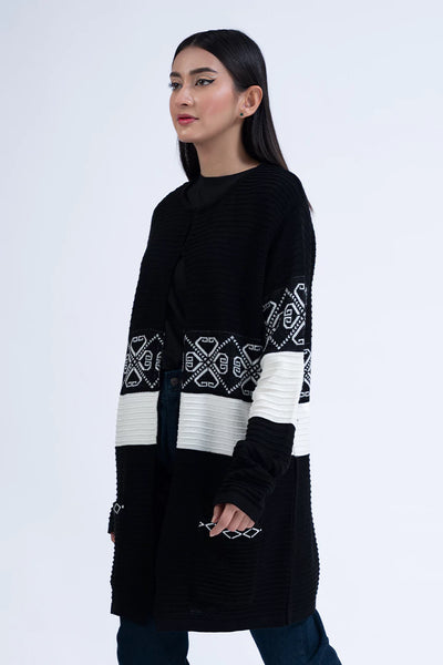 Black Color Block Long Cardigan