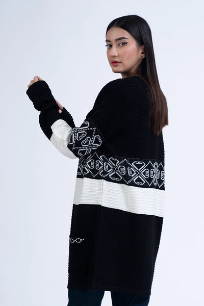 Black Color Block Long Cardigan