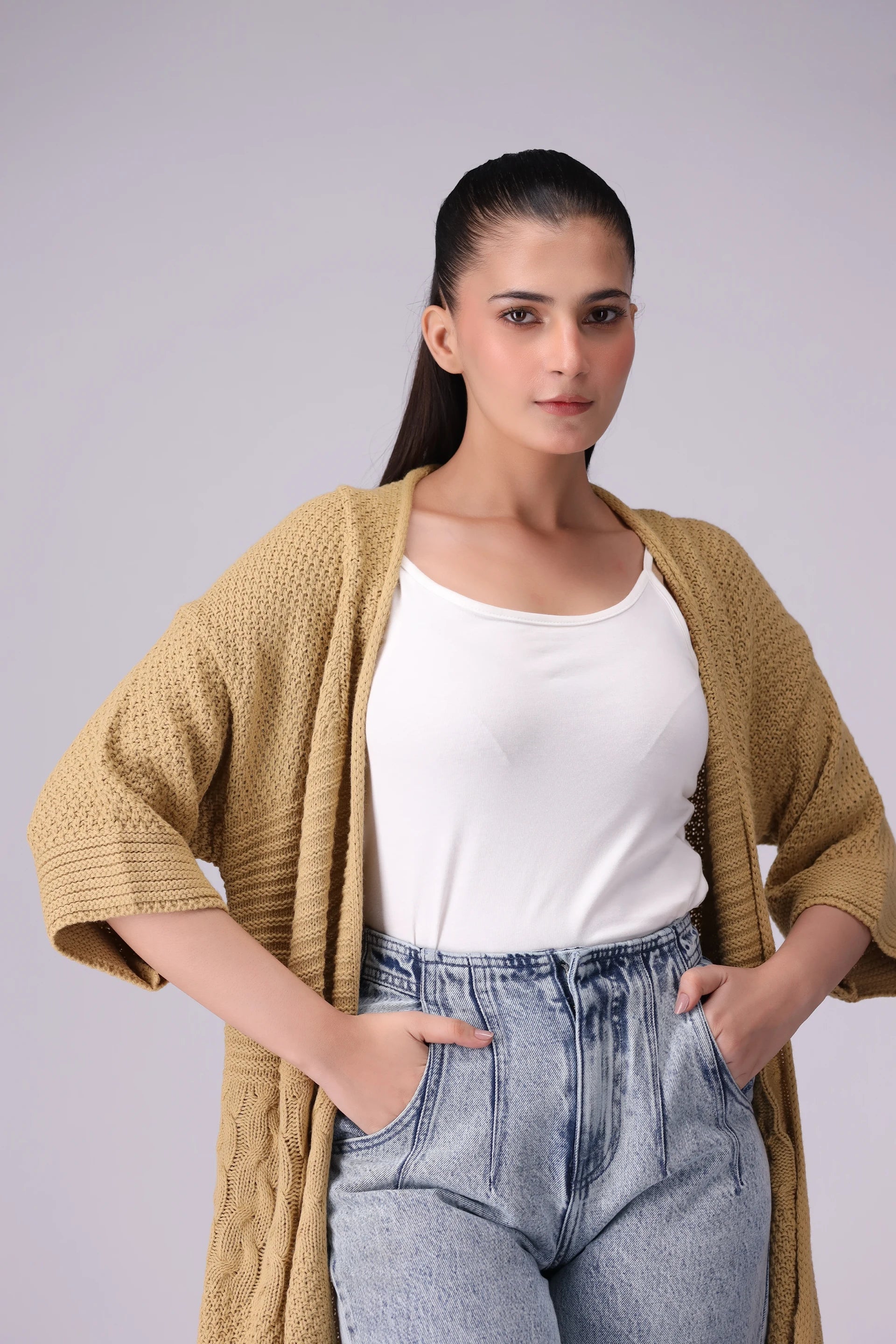 Front Open Knitted Long Cardigan